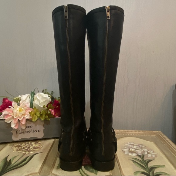 Frye Phillip Tall Black Leather Boots Back Zip Moto Equestrian Harness Sz 9.5 - Picture 8 of 16